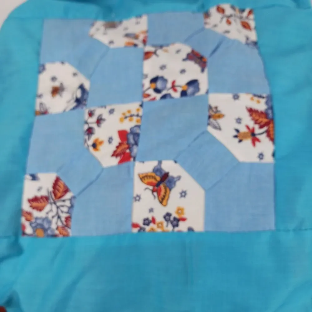 Handmade Bow Tie Quilt Top Hand Pieced Unfinished 95x71